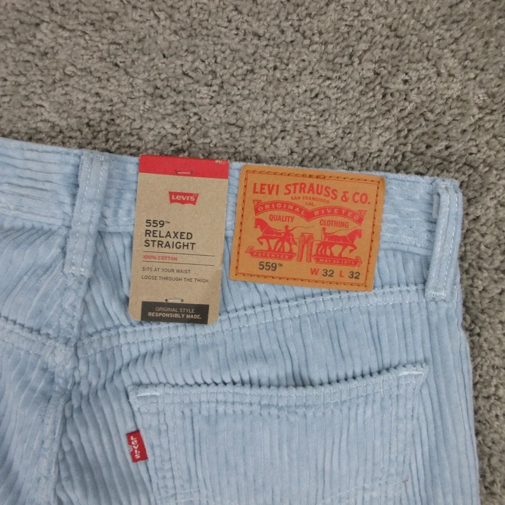Levis Pants Mens 32x32 Light Blue 559 Relaxed Straight Corduroy Thick Jeans NEW